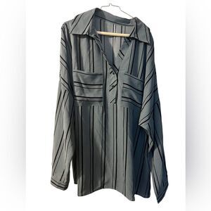 👚 Women’s Blue & Black Striped Button-Down Blouse – Size XXL